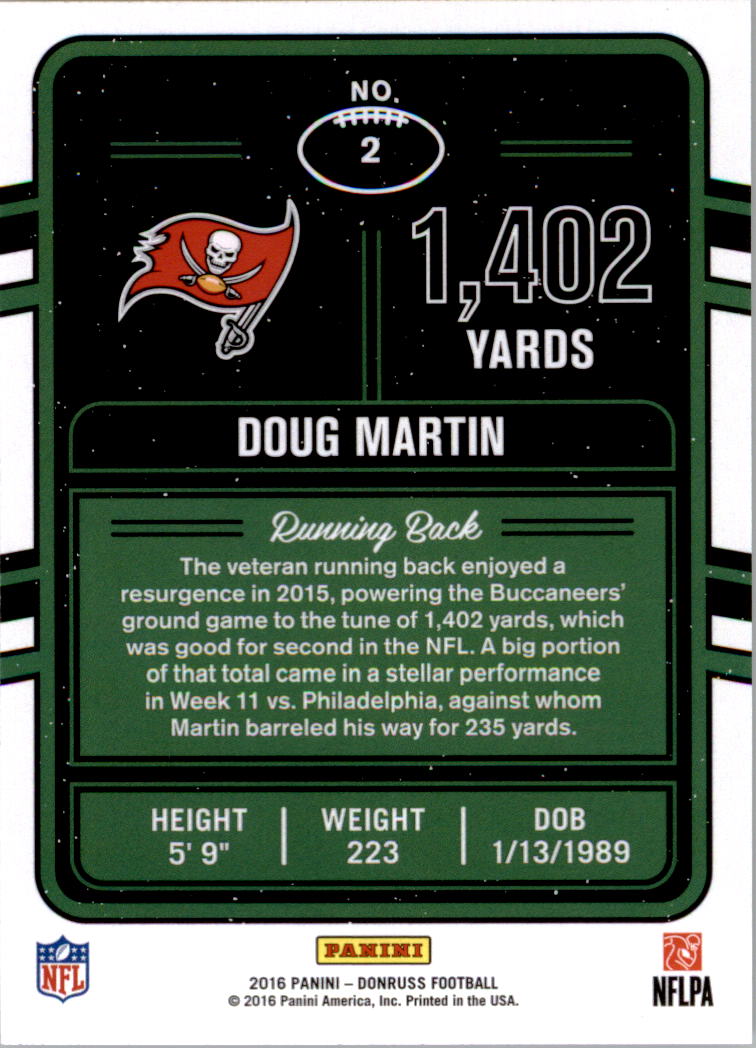 2016 Donruss Production Line Yards #2 Doug Martin back image