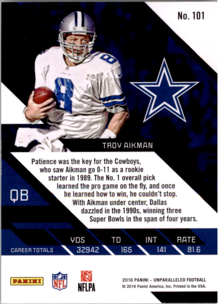 2016 Panini Unparalleled Teal #101 Troy Aikman back image