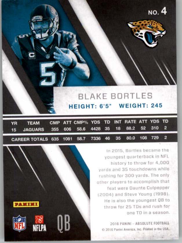2016 Absolute #4 Blake Bortles back image