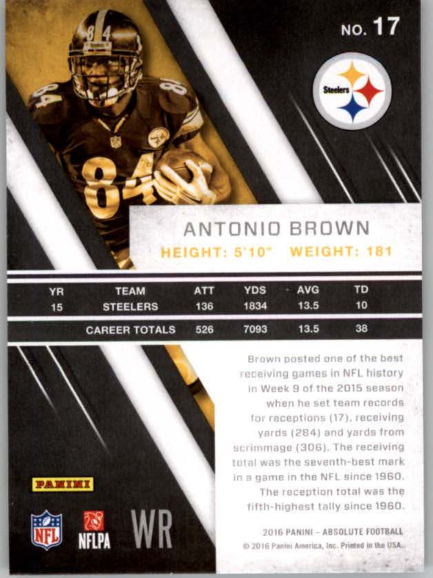 2016 Absolute #17 Antonio Brown back image