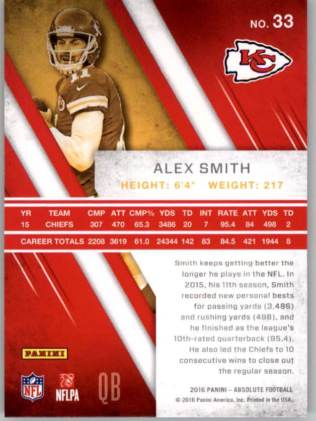 2016 Absolute #33 Alex Smith back image