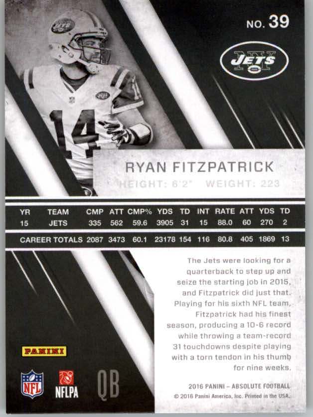 2016 Absolute #39 Ryan Fitzpatrick back image