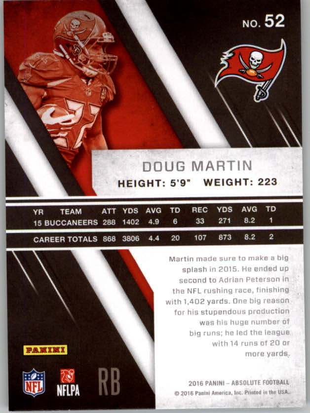 2016 Absolute #52 Doug Martin back image