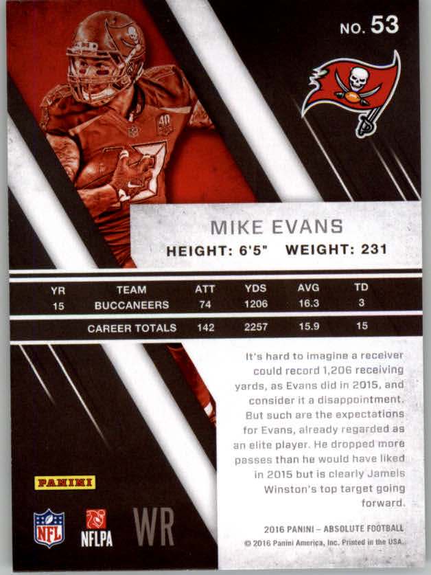 2016 Absolute #53 Mike Evans back image