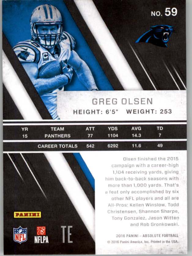 2016 Absolute #59 Greg Olsen back image