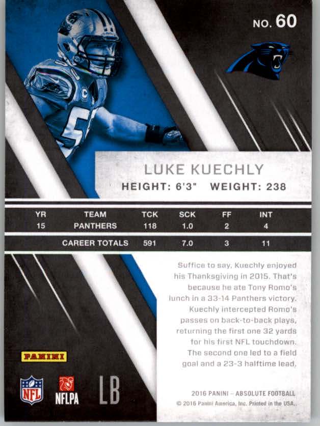 2016 Absolute #60 Luke Kuechly back image