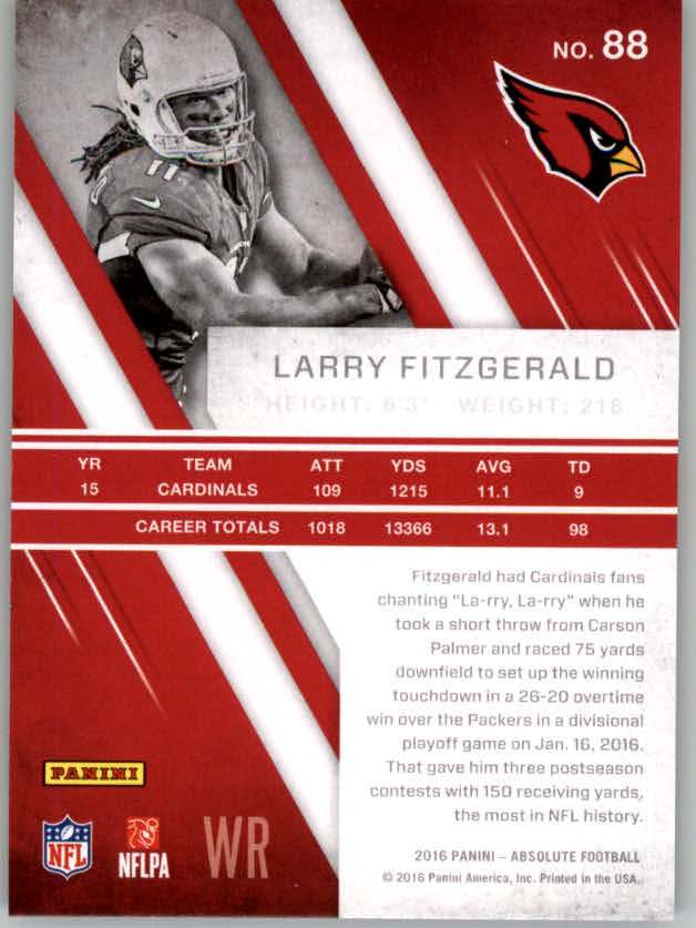 2016 Absolute #88 Larry Fitzgerald back image