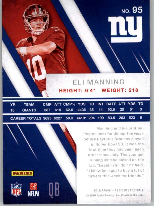 2016 Absolute #95 Eli Manning back image
