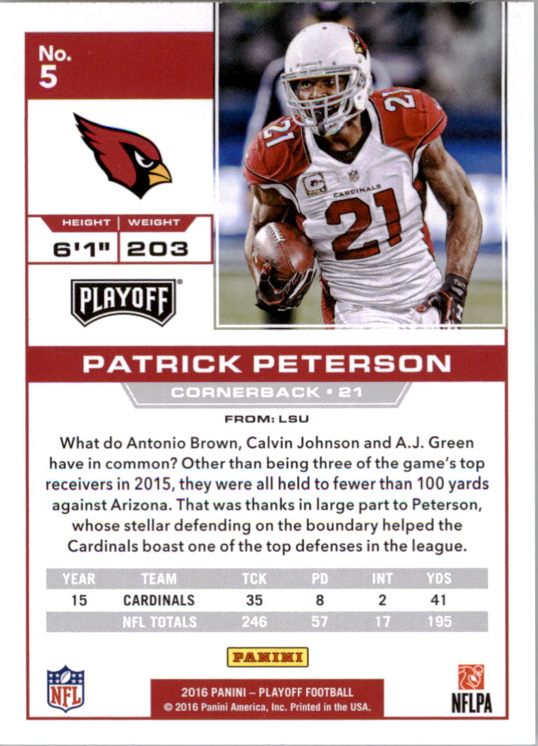 2016 Playoff #5 Patrick Peterson back image