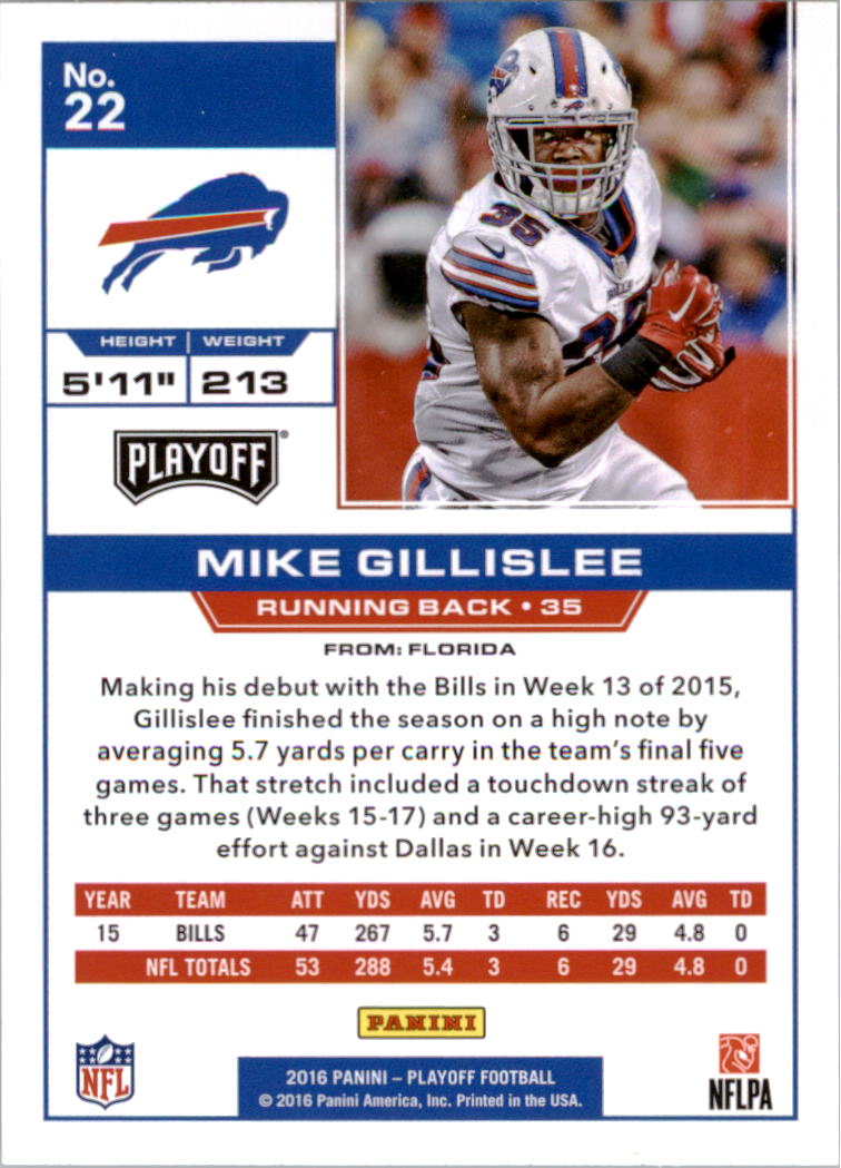 2016 Playoff #22 Mike Gillislee back image