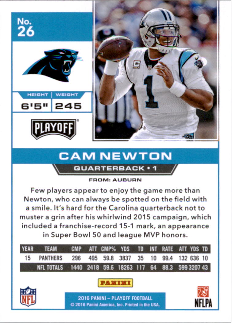 2016 Playoff #26 Cam Newton back image
