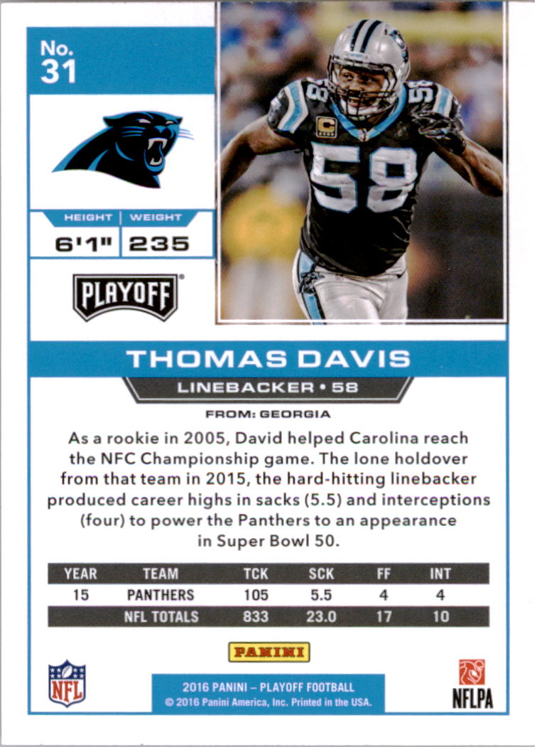 2016 Playoff #31 Thomas Davis back image