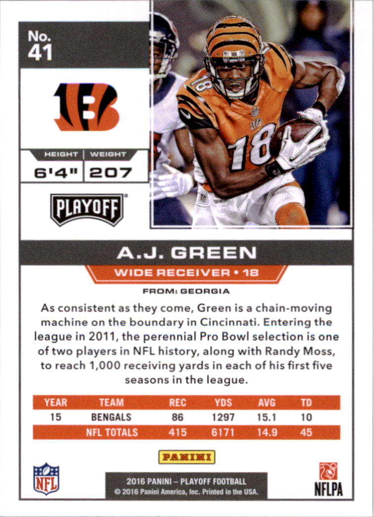 2016 Playoff #41 A.J. Green back image