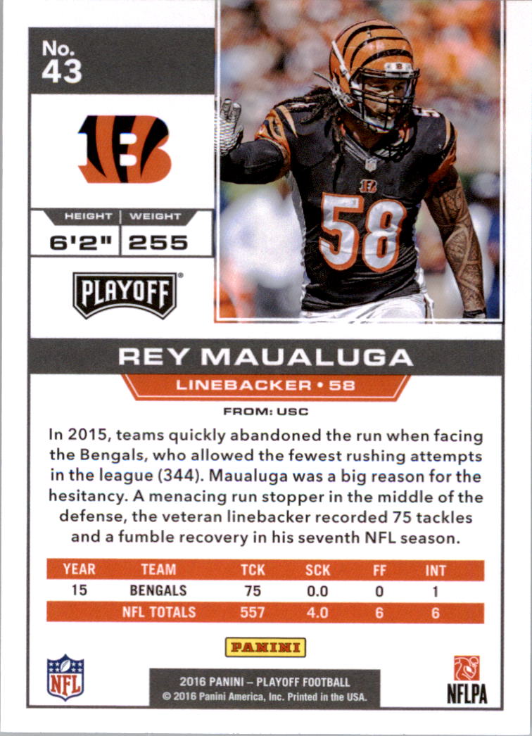 2016 Playoff #43 Rey Maualuga back image