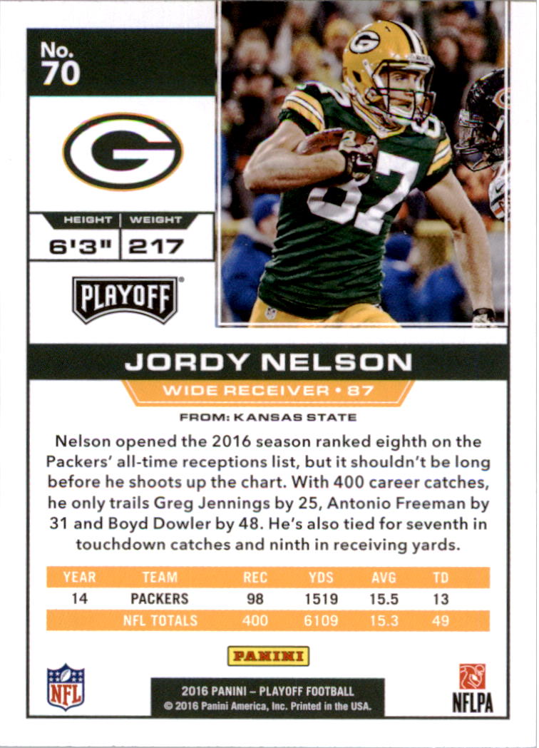 2016 Playoff #70 Jordy Nelson back image