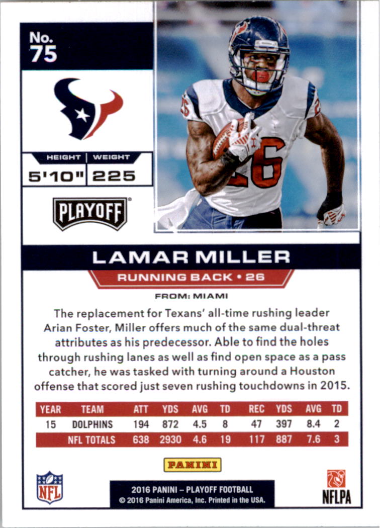 2016 Playoff #75 Lamar Miller back image
