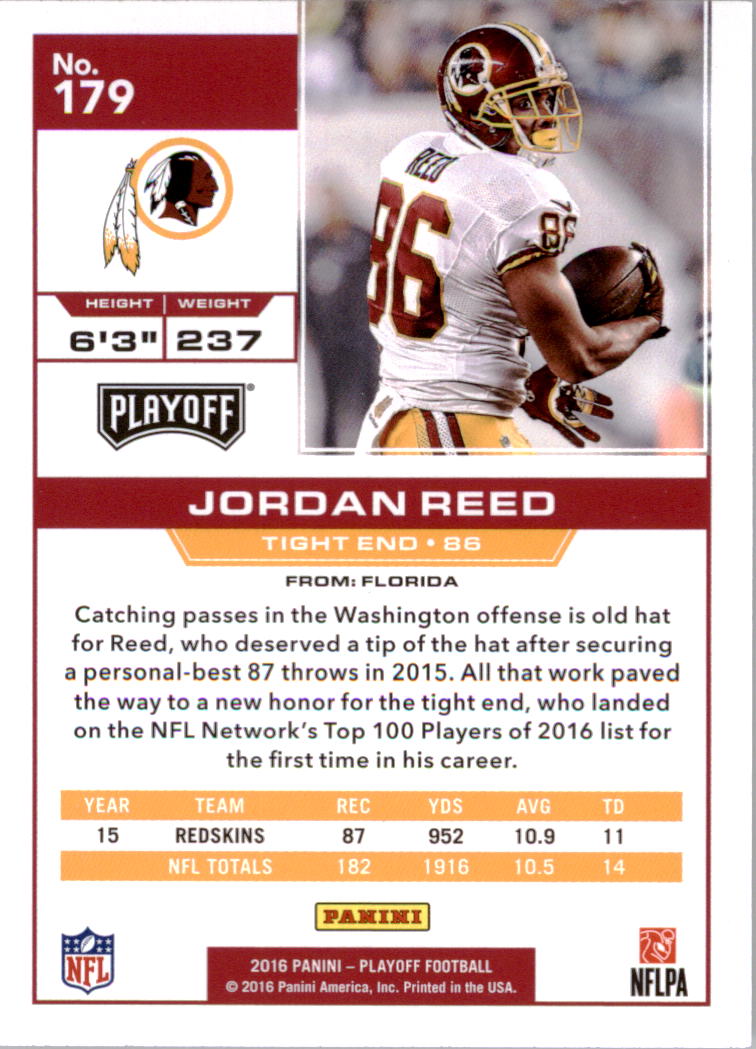 2016 Playoff #179 Jordan Reed back image