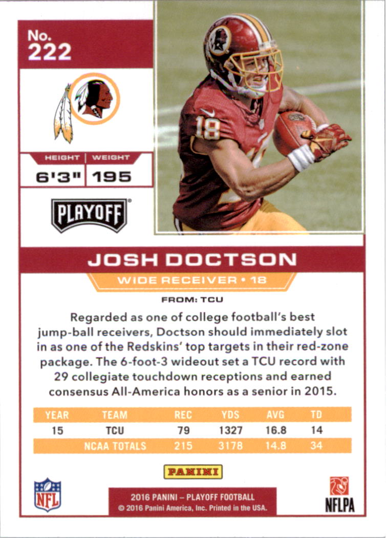 2016 Playoff #222 Josh Doctson RC back image