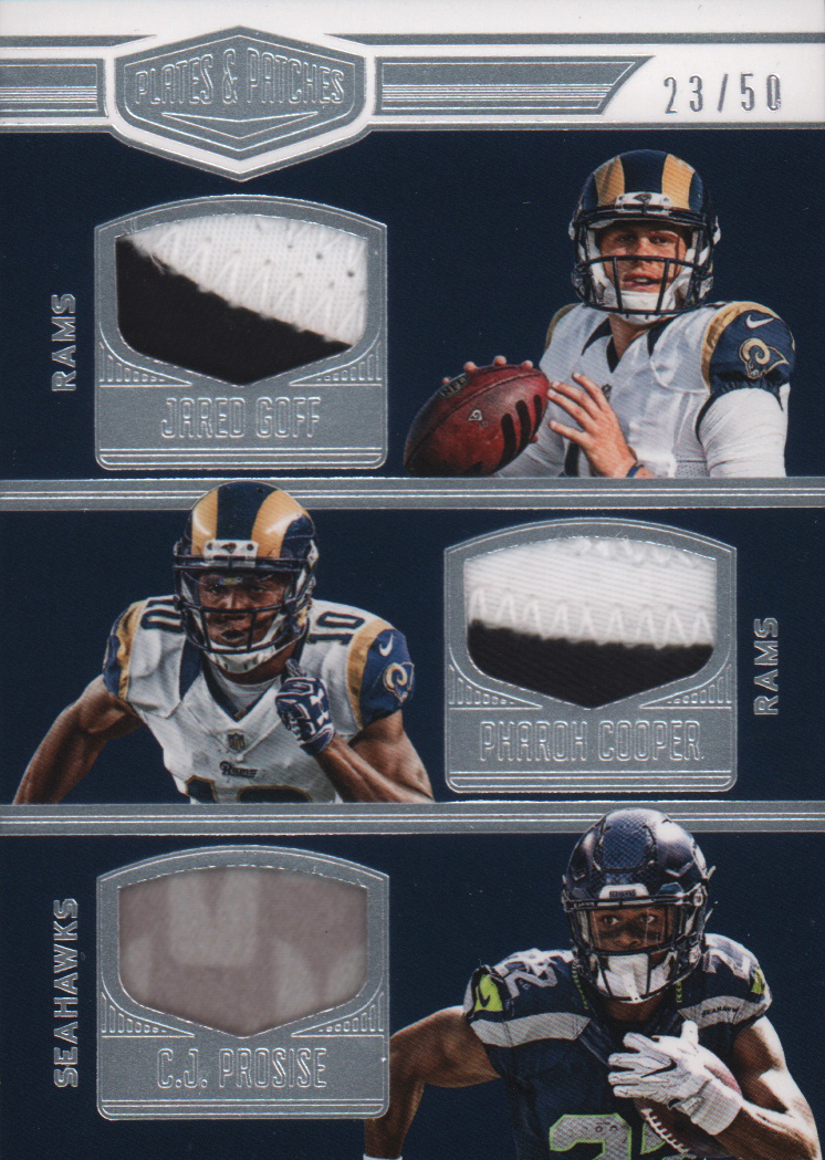 2016 Panini Plates and Patches Rookie Triple Combo Patches #12 C.J. Prosise/Jared Goff/Pharoh Cooper
