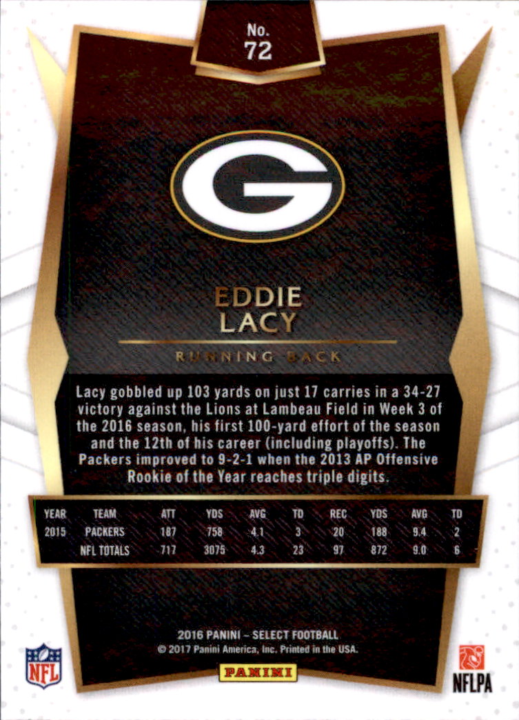 2016 Select #72 Eddie Lacy back image