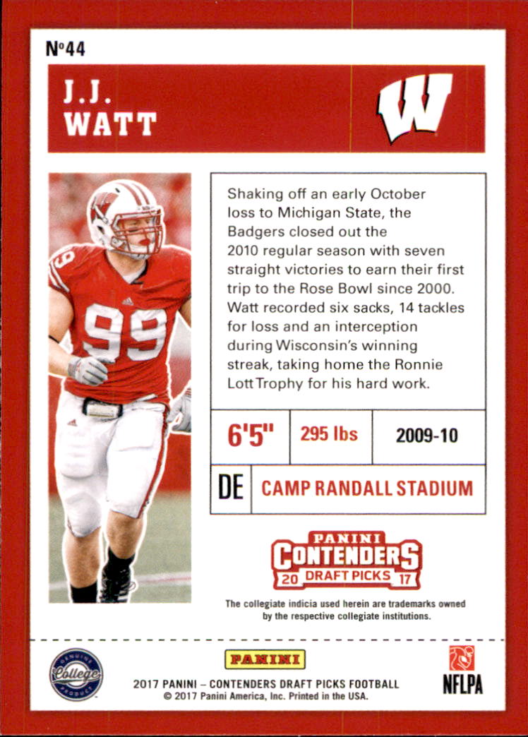 2017 Panini Contenders Draft Picks #44 J.J. Watt