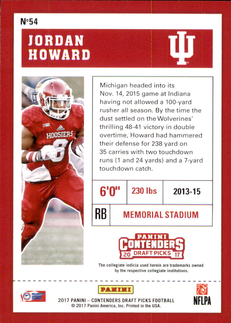 2017 Panini Contenders Draft Picks #54 Jordan Howard back image