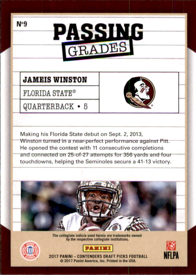 2017 Panini Contenders Draft Picks Passing Grades #9 Jameis Winston