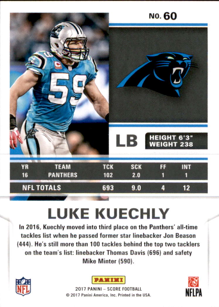 2017 Score #60 Luke Kuechly back image