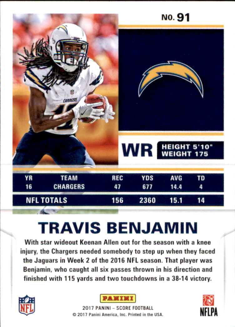 2017 Score #91 Travis Benjamin back image