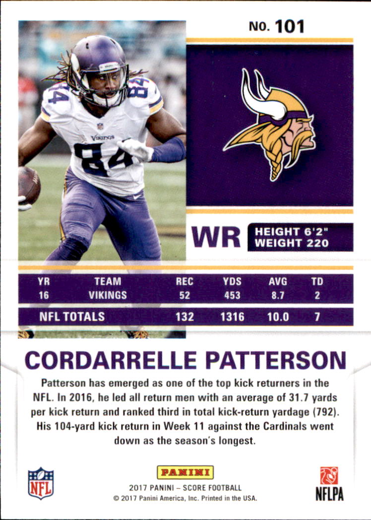 2017 Score #101 Cordarrelle Patterson back image