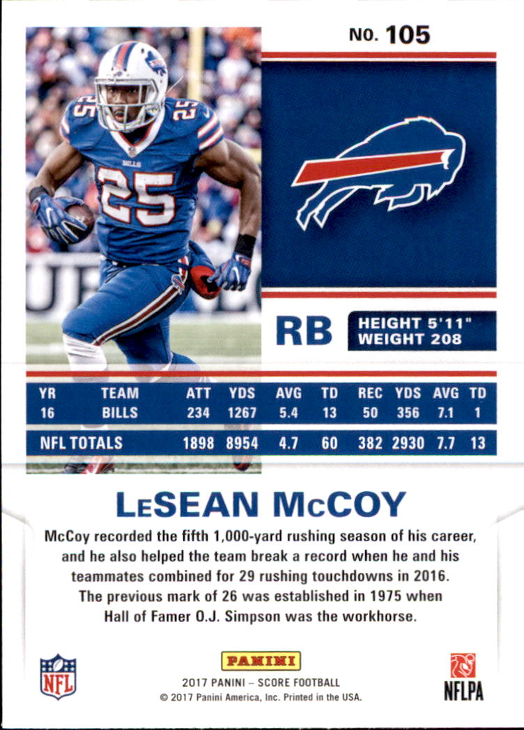 2017 Score #105 LeSean McCoy back image