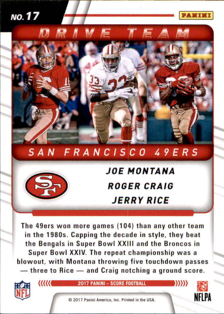 2017 Score Drive Team #17 Jerry Rice/Roger Craig/Joe Montana - NM