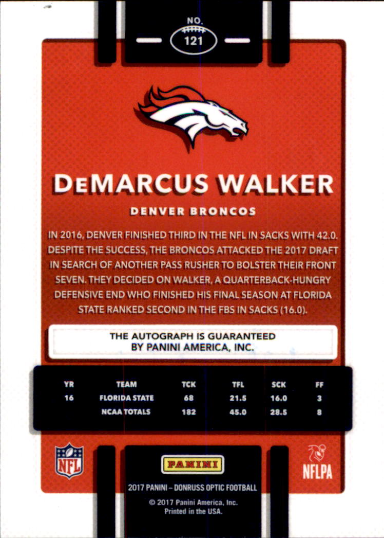 2017 Donruss Optic Rookie Autographs #121 DeMarcus Walker back image