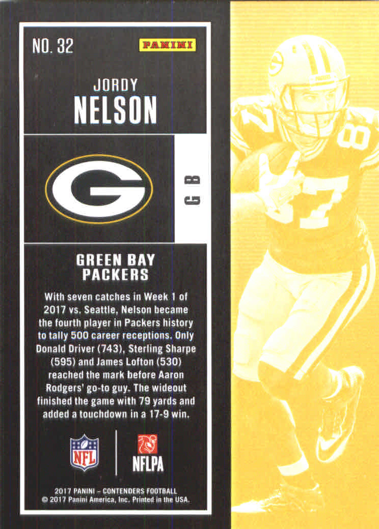 2017 Panini Contenders #32 Jordy Nelson back image