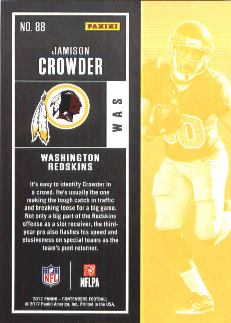 2017 Panini Contenders #88 Jamison Crowder back image