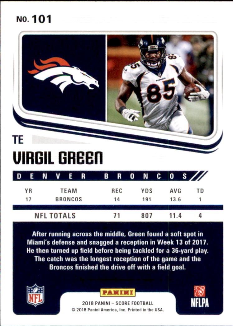 2018 Score #101 Virgil Green back image