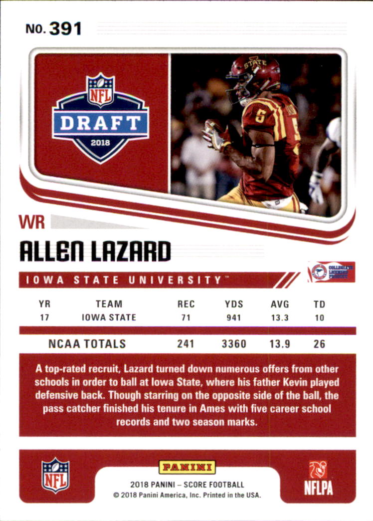 2018 Score #391 Allen Lazard RC back image