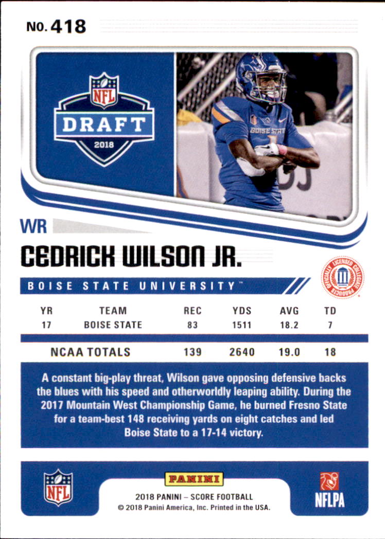 2018 Score #418 Cedrick Wilson Jr. RC back image