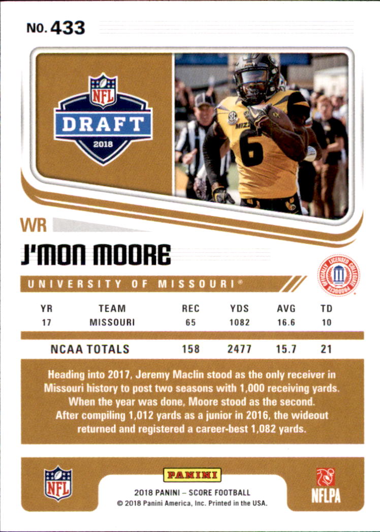 2018 Score #433 J'Mon Moore RC back image