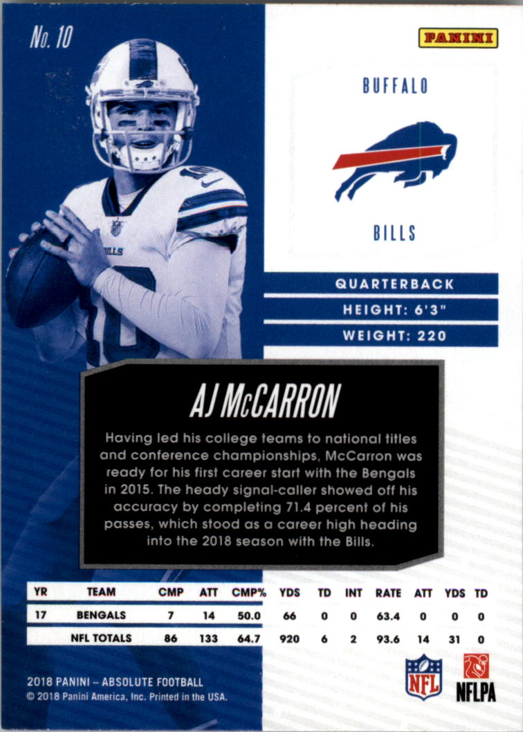 2018 Absolute #10 A.J. McCarron back image