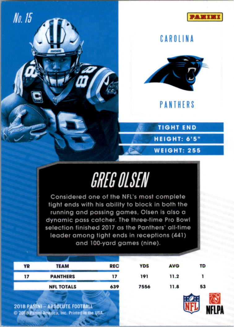 2018 Absolute #15 Greg Olsen back image