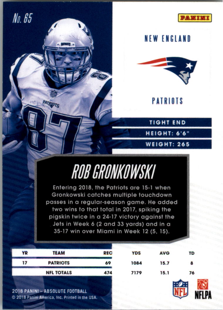2018 Absolute #65 Rob Gronkowski back image