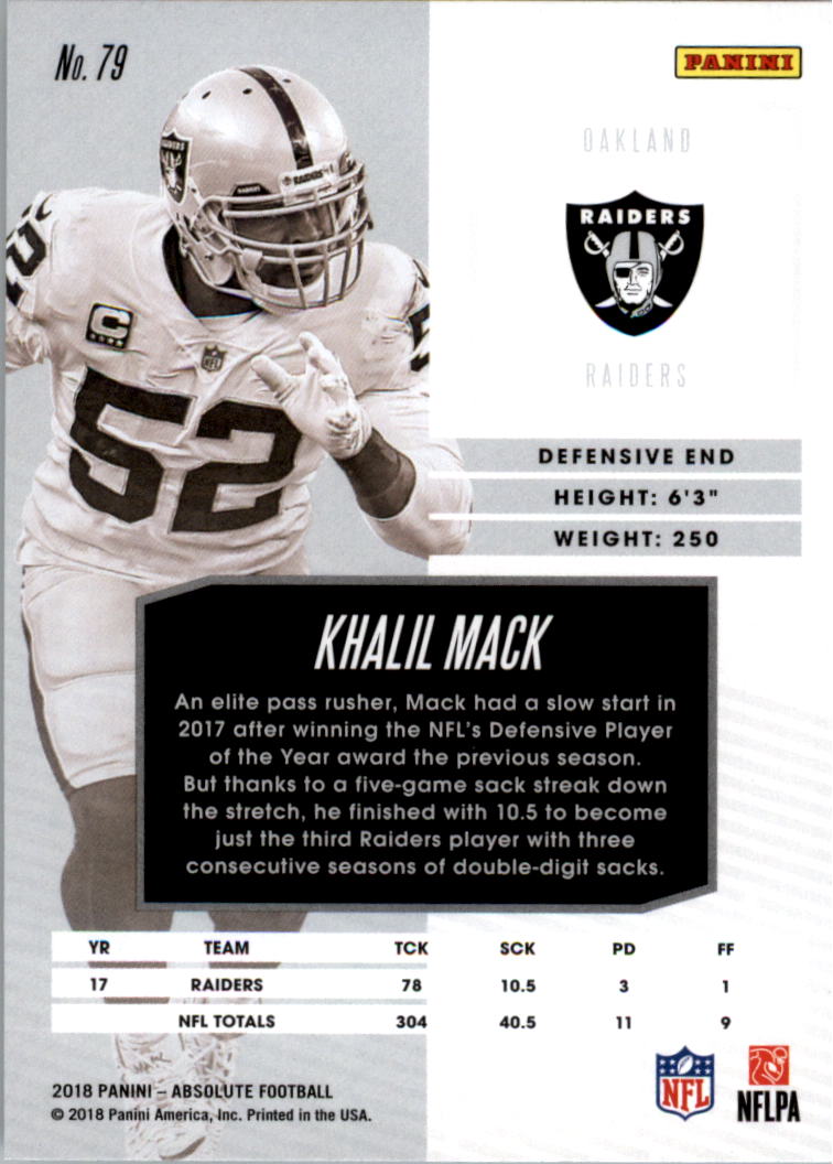 2018 Absolute #79 Khalil Mack back image