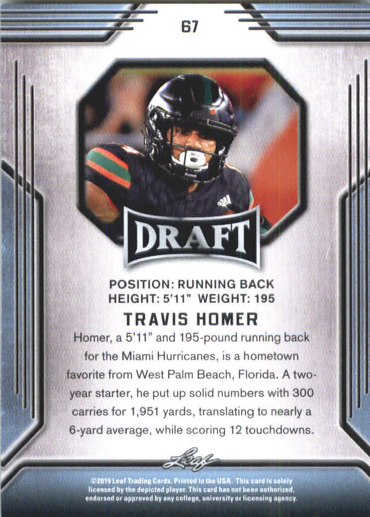 2019 Leaf Draft #67 Travis Homer back image