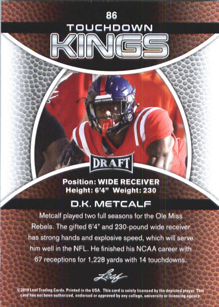 2019 Leaf Draft #86 D.K. Metcalf TK back image
