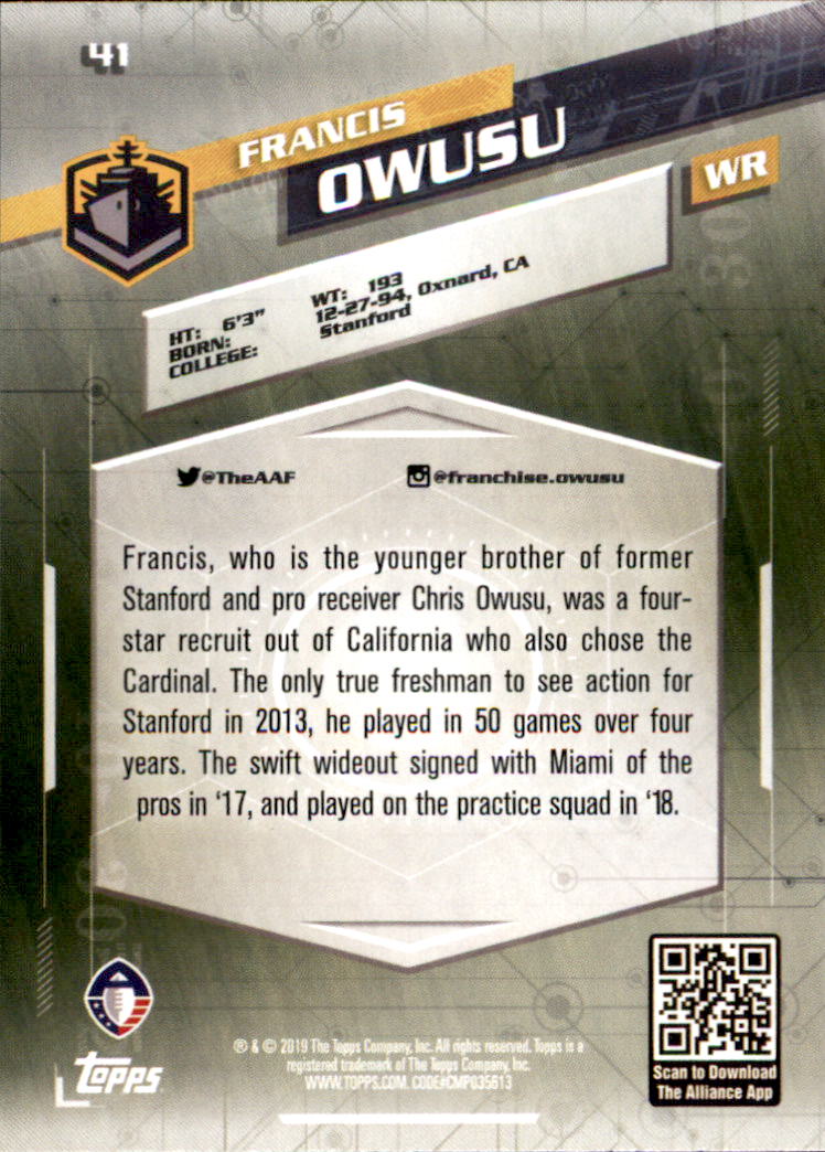 A9018- 2019 Topps AAF Football Cards 1-175 +Inserts -You Pick- 15+ FREE US SHIP - Picture 71 of 313