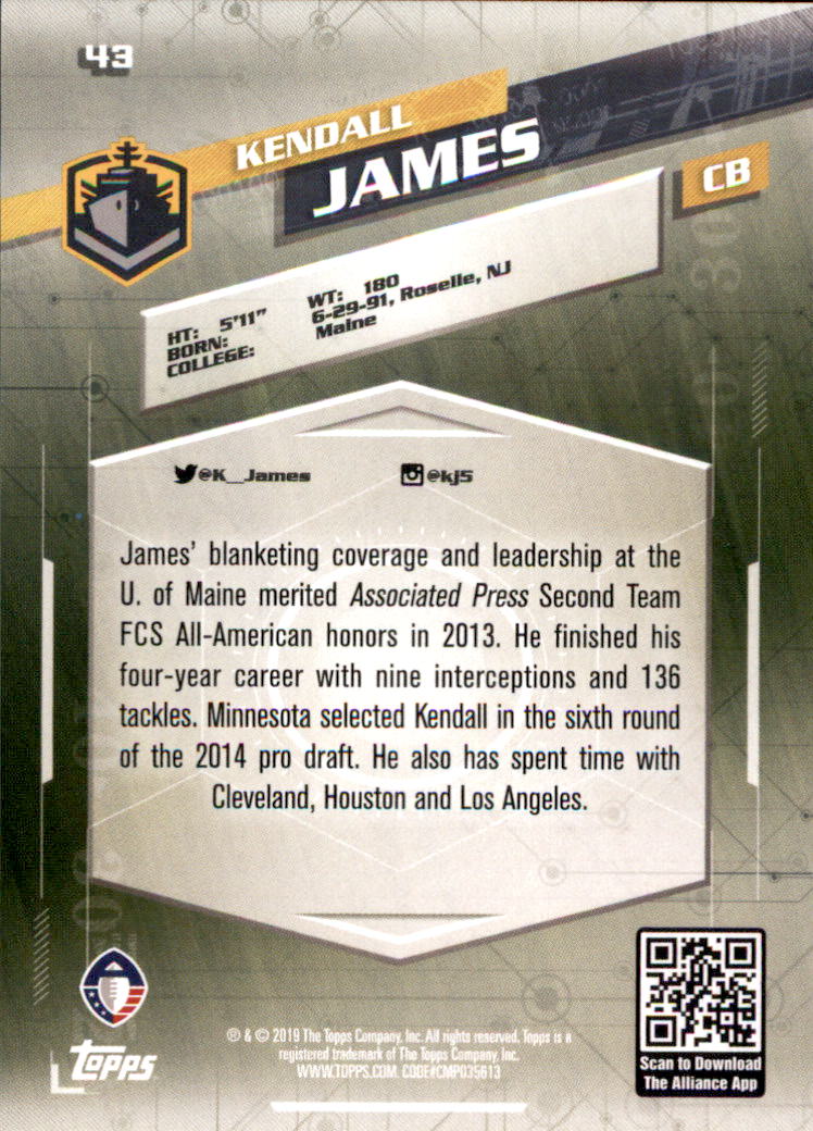 A9018- 2019 Topps AAF Football Cards 1-175 +Inserts -You Pick- 15+ FREE US SHIP - Picture 75 of 313