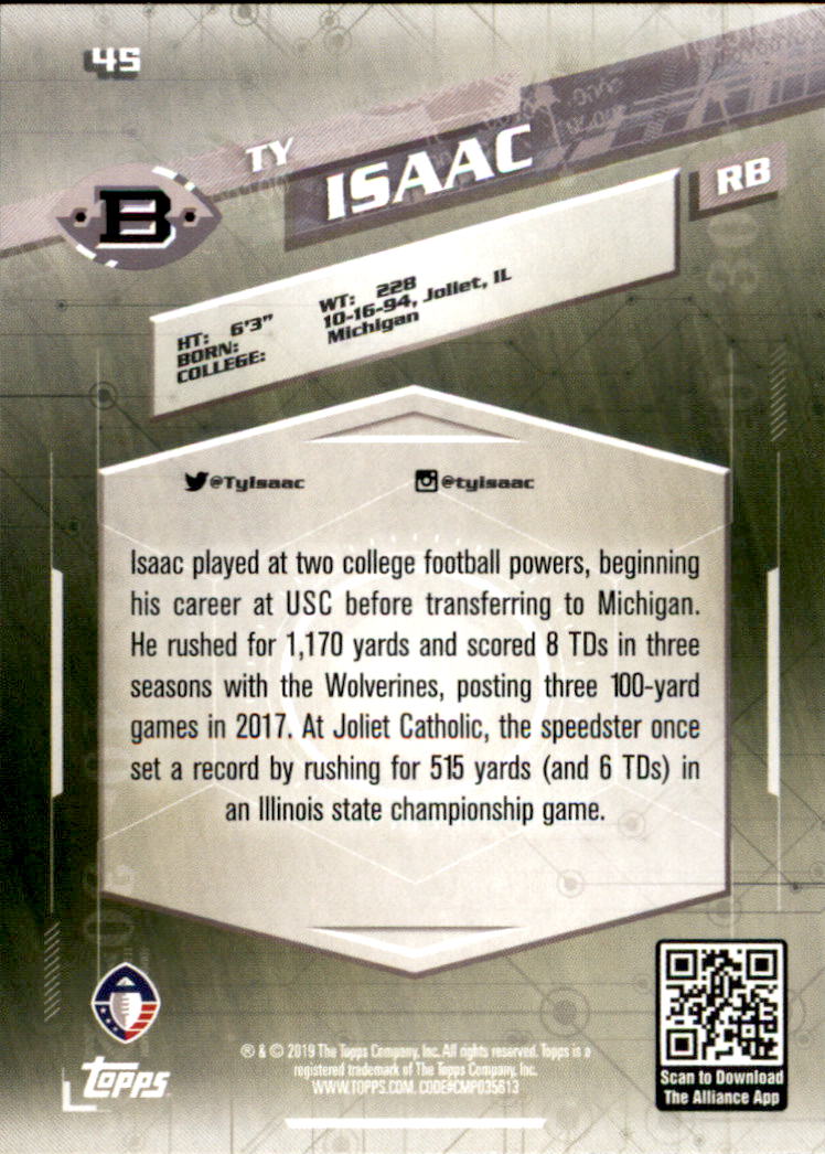 A9018- 2019 Topps AAF Football Cards 1-175 +Inserts -You Pick- 15+ FREE US SHIP - Picture 77 of 313