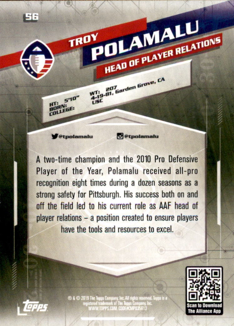 A9018- 2019 Topps AAF Football Cards 1-175 +Inserts -You Pick- 15+ FREE US SHIP - Picture 99 of 313