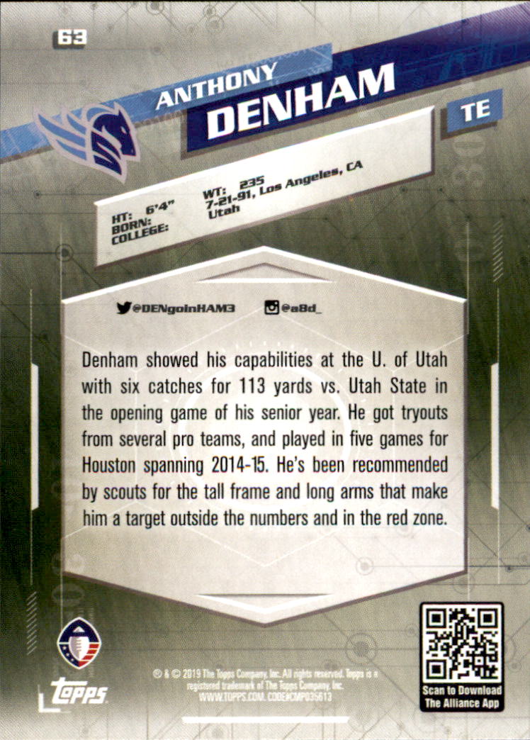 A9018- 2019 Topps AAF Football Cards 1-175 +Inserts -You Pick- 15+ FREE US SHIP - Picture 113 of 313